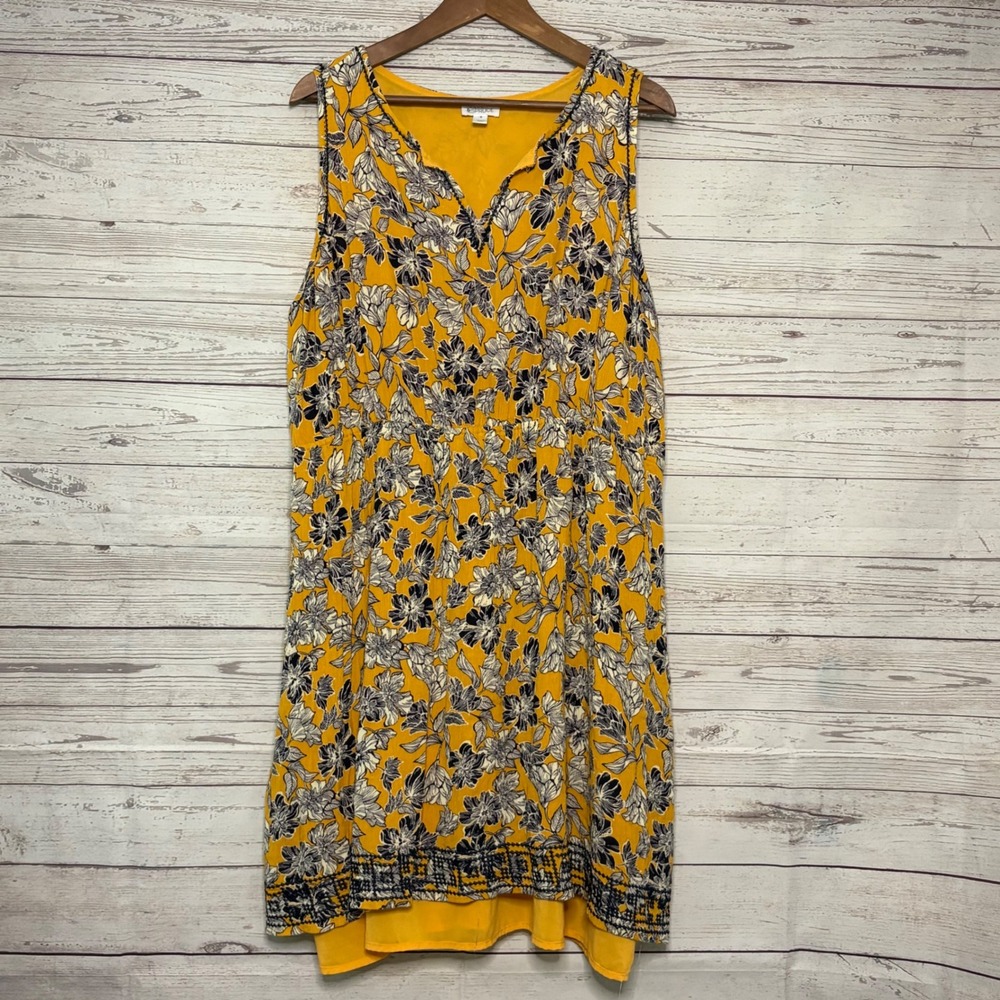 Market & Spruce Yellow Floral Sleeveless Shift Dress Embroidered 3X